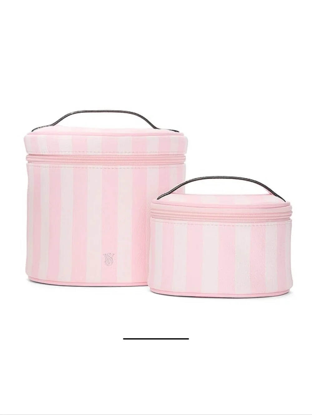 Victoria's Secret Pink Striped Cosmetic Storage Case Set Of 2 Makeup Bags